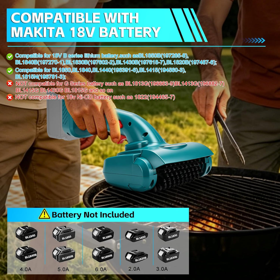Roadtime Schnurlose Elektrisch Grillbürste für Makita 18 V(ohne Akku),Grillreinigungsbürste mit 360°