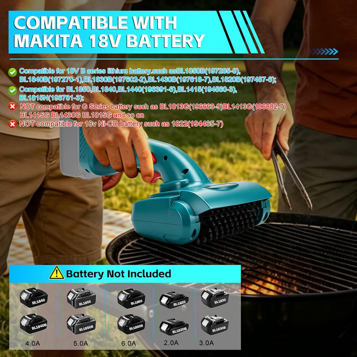 Roadtime Schnurlose Elektrisch Grillbürste für Makita 18 V(ohne Akku),Grillreinigungsbürste mit 360°