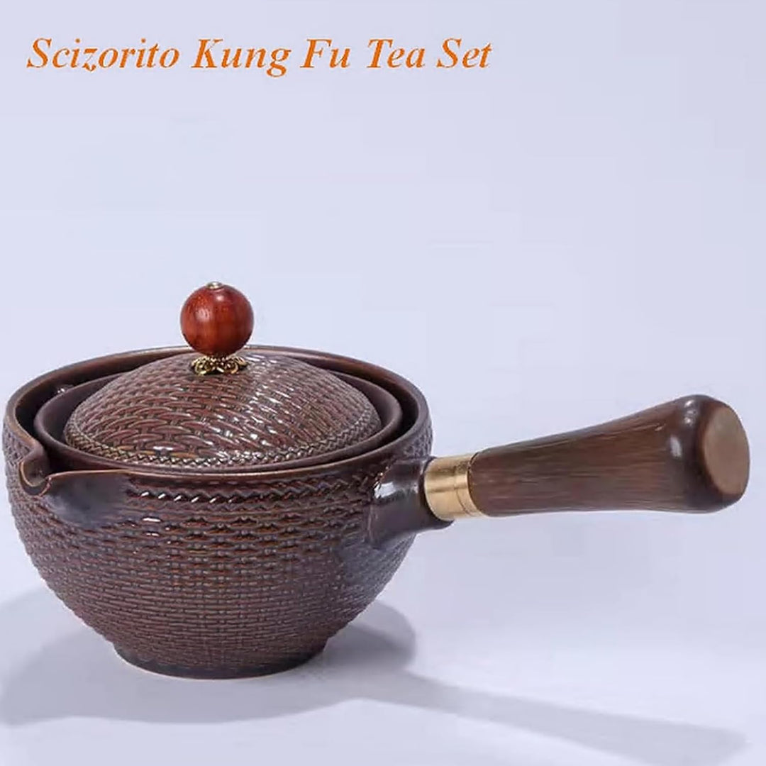 Keramik Portable Travel Tee Set, chinesischer Kungfu Tee Set mit 360-Rotation Teekanne und Infuser,