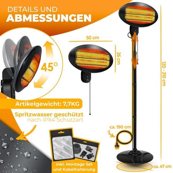 KESSER® Heizstrahler 2000 Watt ✓ Infrarot ✓ Standheizer ✓ Terrassenheizung ✓ Terassen ✓ Strahler ✓ H
