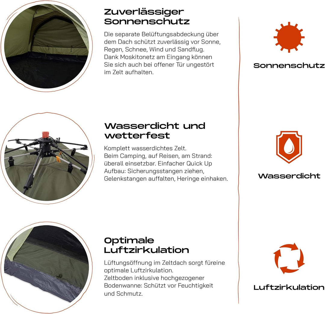 Lumaland Camping Zelt | Leichtes Pop Up Wurfzelt | 2-4 Personen Kuppelzelt | Trekking &amp; Festival Igl