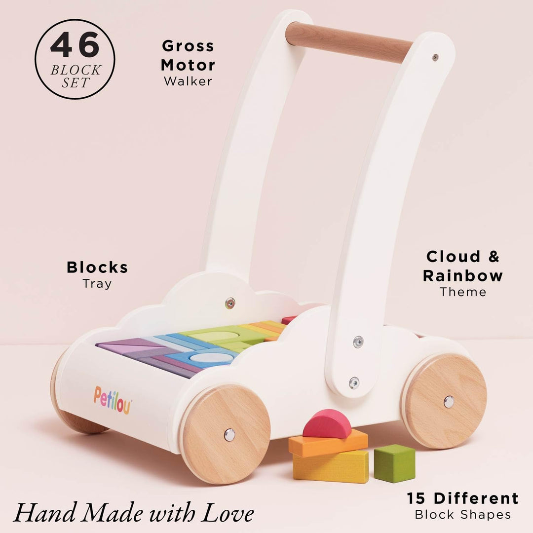 Le Toy Van – Pädagogischer Petilou Lauflernwagen „Regenbogen & Wolken“ aus Holz für Kleinkinder und