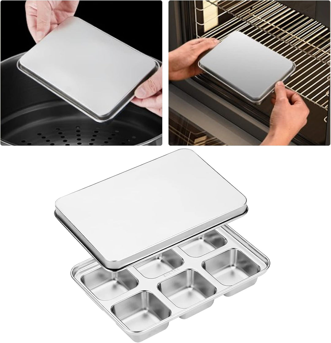 2PCS Eiswürfelform, Eiswürfelbehälter mit Deckel, 6-Fach Gross Edelstahl Eiswürfel Form Ice Cube Tra