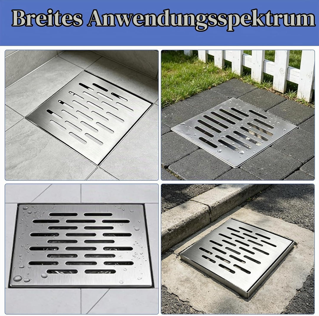 Bodenablaufabdeckung aus Edelstahl mit Rahmen,150 x 150 x 20 mm Abflussgitter Quadratisch,Entwässeru