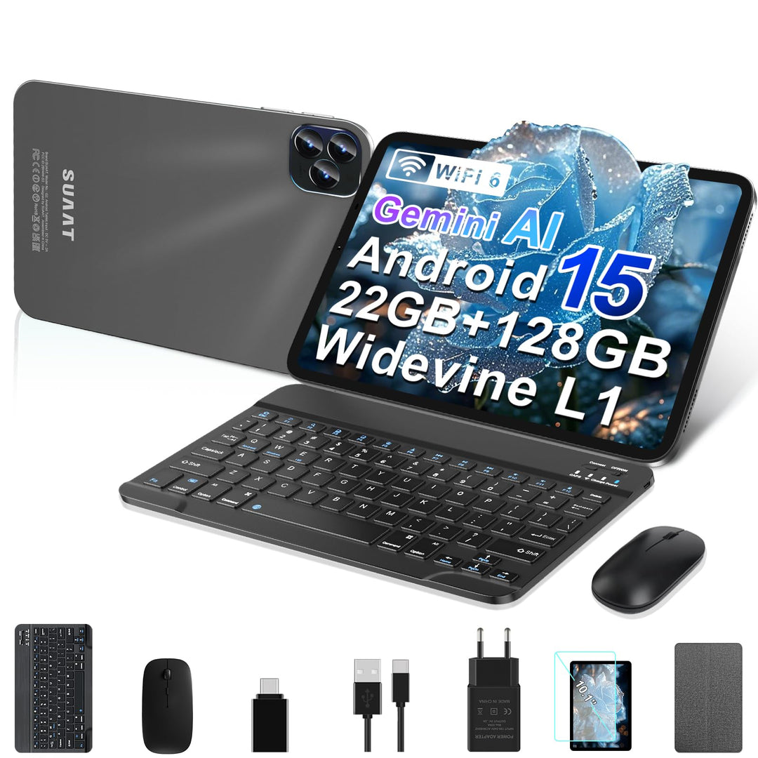 GOODTEL Android 15 Tablet 10.1 Zoll 22 GB RAM + 128 GB ROM (2 TB TF), Octa-Core, WLAN 5G, Gemini AI,
