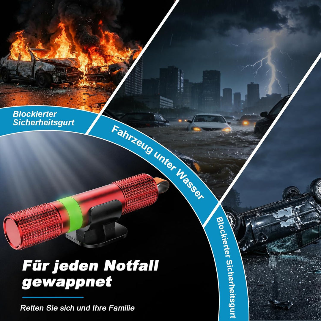 SUNFATT 3 Stück Notfallhammer Auto mit Gurtschneider – Nachleuchtend &amp; aus Aluminium – 2 in 1 Autosc