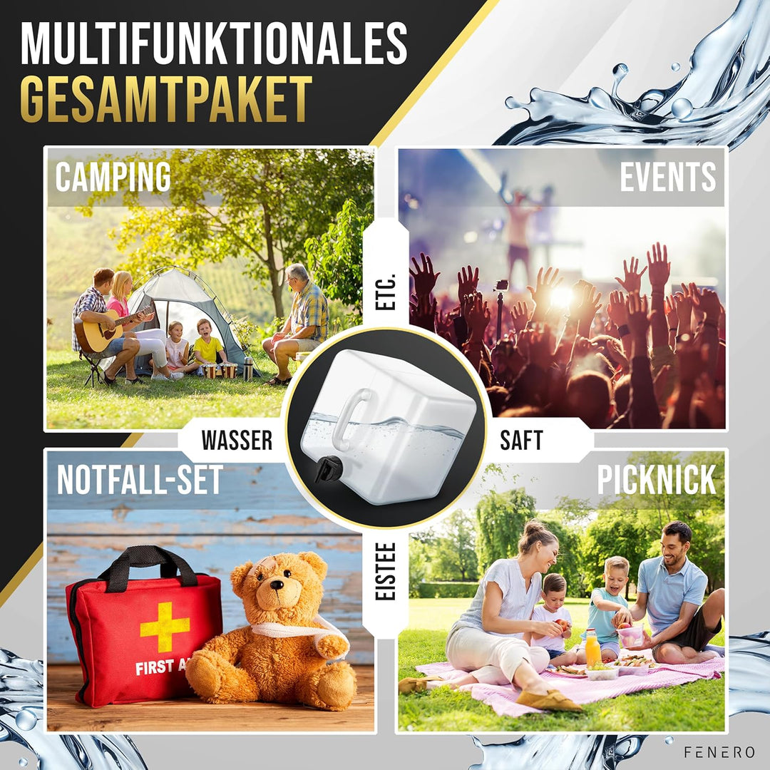 FENERO Wasserkanister Faltbar [Das Original] 10/20l Wasserkanister Camping - Robuster Faltkanister -