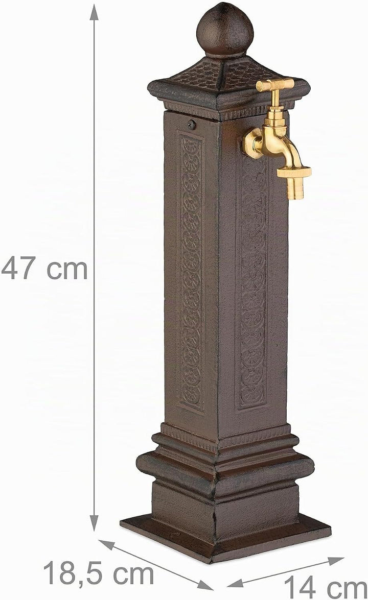 Relaxdays Standbrunnen antik, mit Wasserhahn, HBT: 47x14x18,5 cm, Wasserzapfsäule Garten, Terrasse,