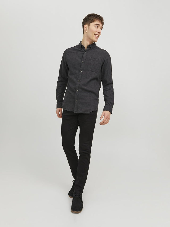 JACK &amp; JONES Male Hemd Slim Fit Hemd XL Dark Grey Melange, XL Dark Grey Melange