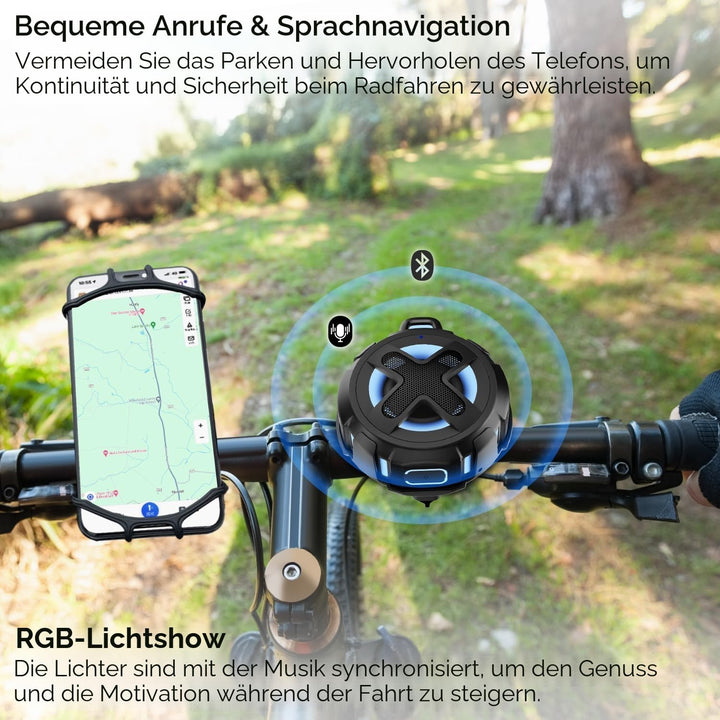 Verbessert, Pro Fahrrad Lautsprecher, mit Lenkermontage, Bluetooth V5.4, IPX7 wasserdicht, Silikonko