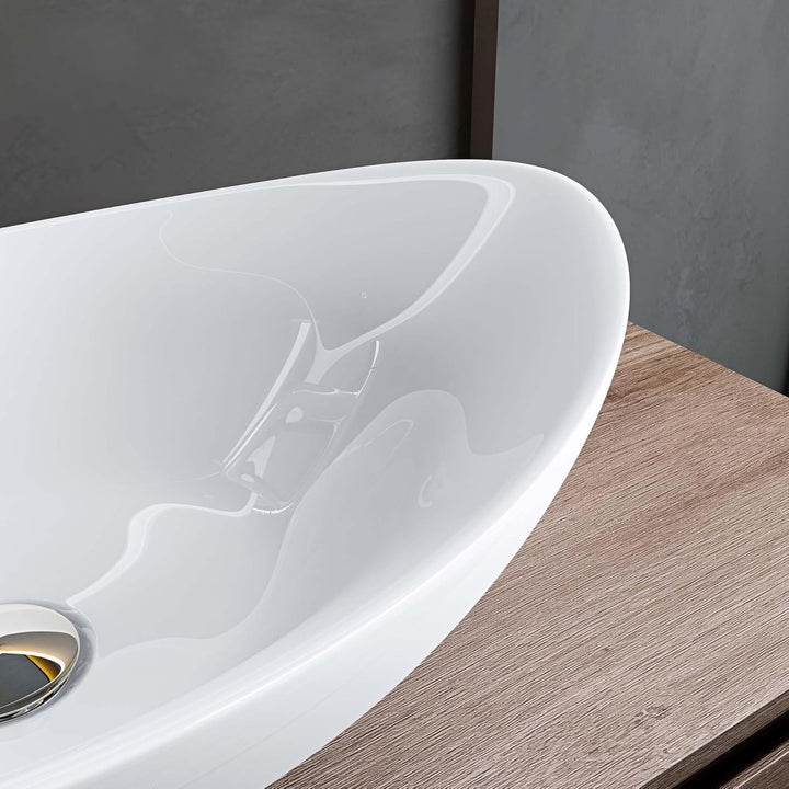 Mai & Mai Aufsatzwaschbecken Oval aus Keramik 59x38 cm Waschschale Waschtisch mit Nano-Beschichtung