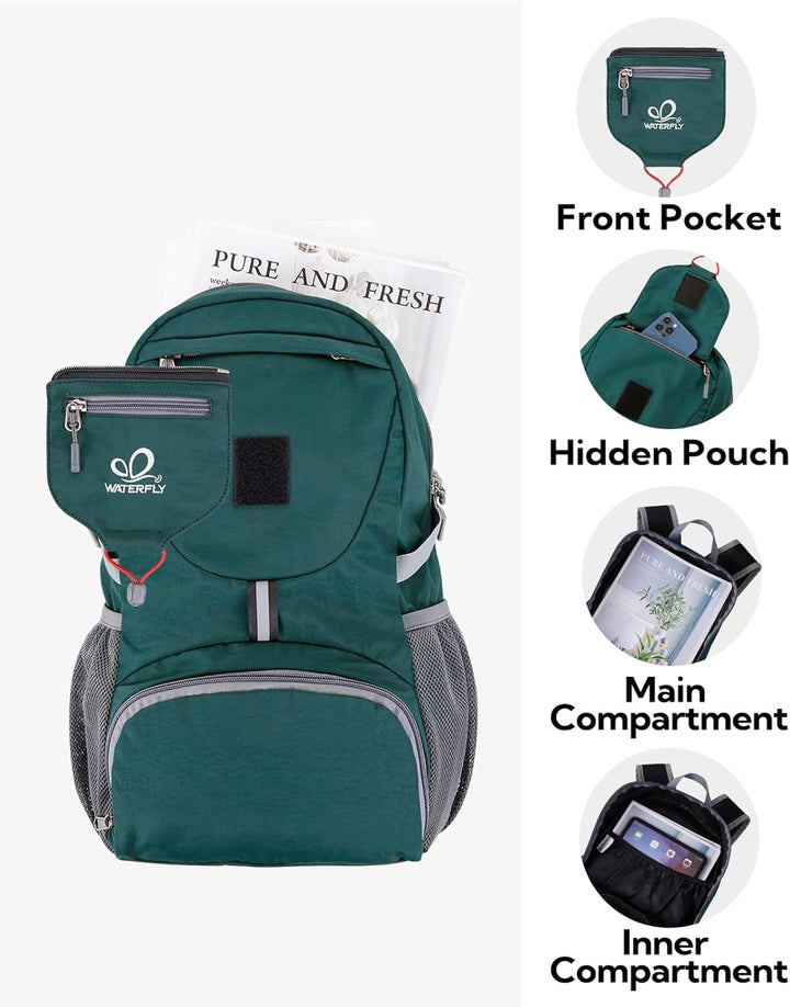 WATERFLY Ultraleicht Faltbar Klein Rucksack: 20L Leicht Packable Wanderrucksack Tagesrucksack Trekki