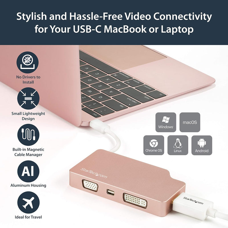 StarTech.com USB-C Video Adapter Multiport - Rose Gold - 4-in-1 USB-C auf VGA, DVI, HDMI oder mDP Di