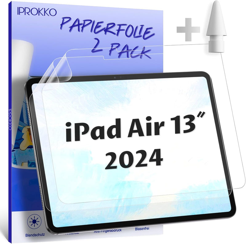 IPROKKO [2 Stück Like Paper Folie kompatibel für iPad Air 6.Generation 13 Zoll M2 2024, Matte Schutz