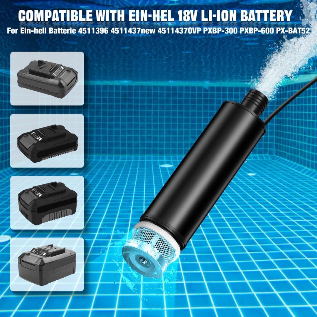 Tauchpumpe für Einhell 18V Akku, Mini-Wasserpumpe, Absaugpumpe,Poolpumpen für Keller,Pool,Gartenbewä