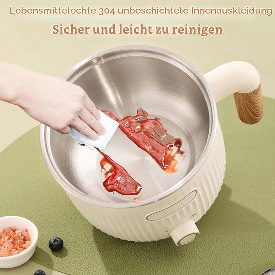 Elektrische Hot Pot, 2L Tragbare Mini Antihaft Multikocher Mit Dämpfkorb, Edelstahl Elektrischer Koc