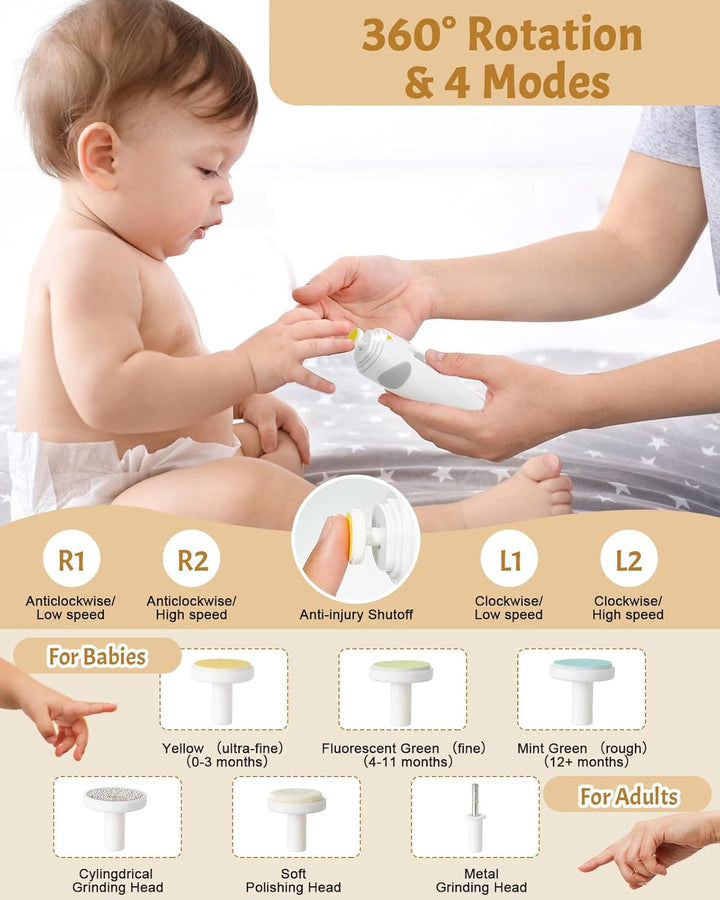 Lictin Baby Nagelfeile Elektrisch, Elektrische Nagelfeile mit 6 Schleifkopf, 26 in 1 Baby Nagelset m
