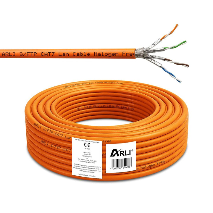 ARLI CAT 7 Verlegekabel 50m Netzwerkkabel CAT.7 LAN Halogenfrei Installationskabel SFTP S/FTP CAT7 P