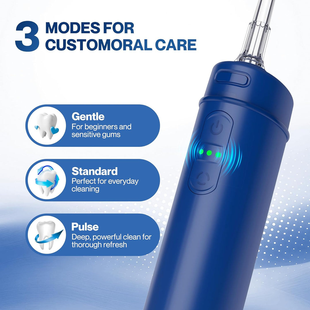 BarberBoss Pocket Flosser, Tragbare Munddusche für Zähne, 6 austauschbare Spitzen & USB-C Wiederaufl