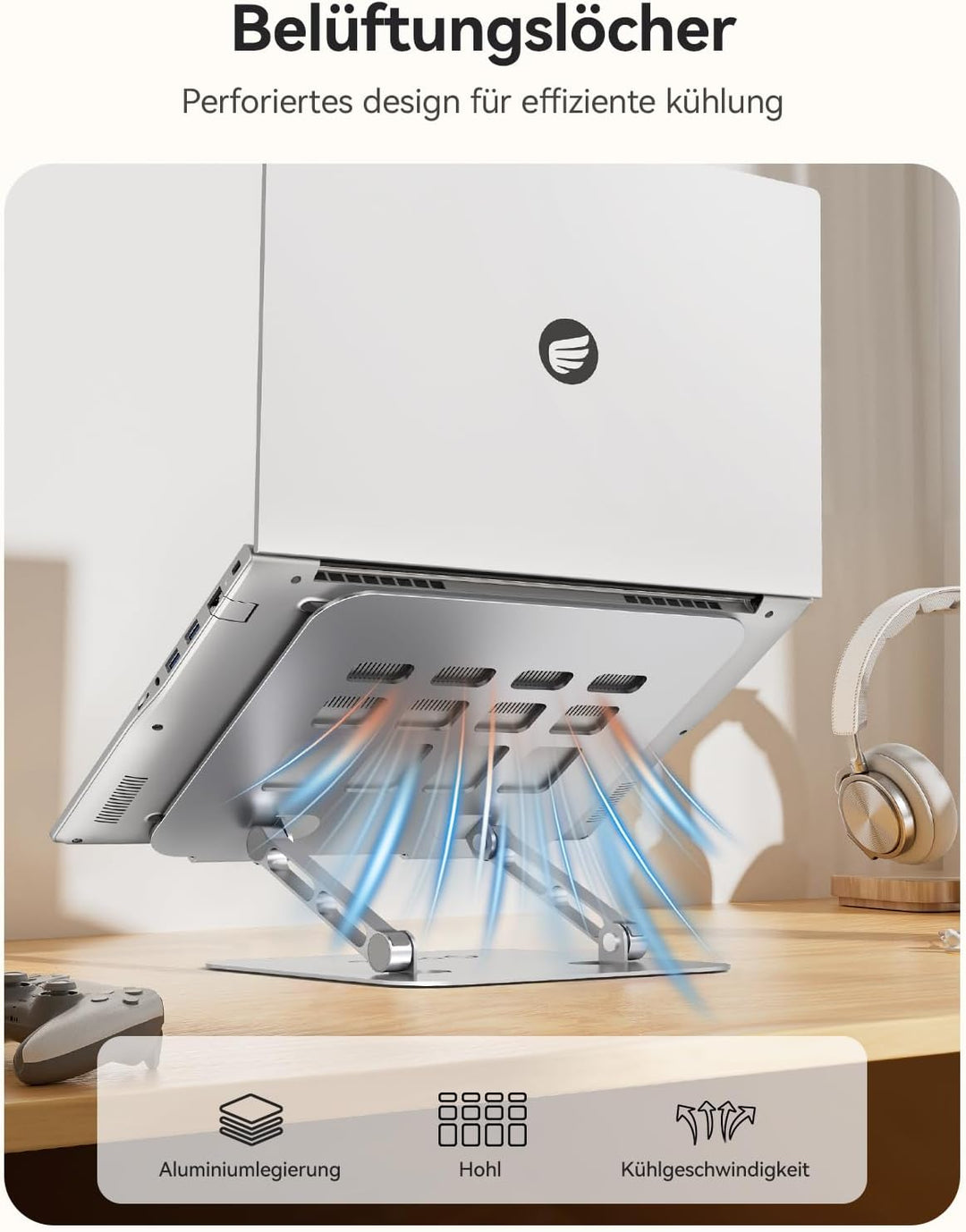 ORICO Laptop Ständer Höhenverstellbarer, Faltbarer Aluminium Notebook Ständer, Belüfteter Ergonomisc