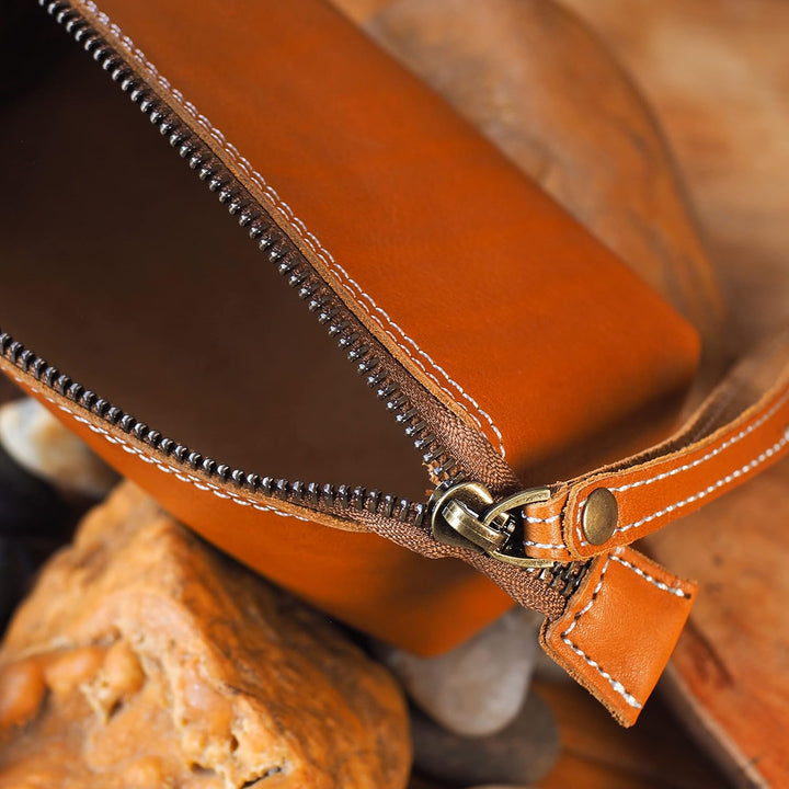 BAWAKO Premium Kosmetiktasche Schminktasche aus hochwertige Echtleder, Schickes Federmäppchen Kleine