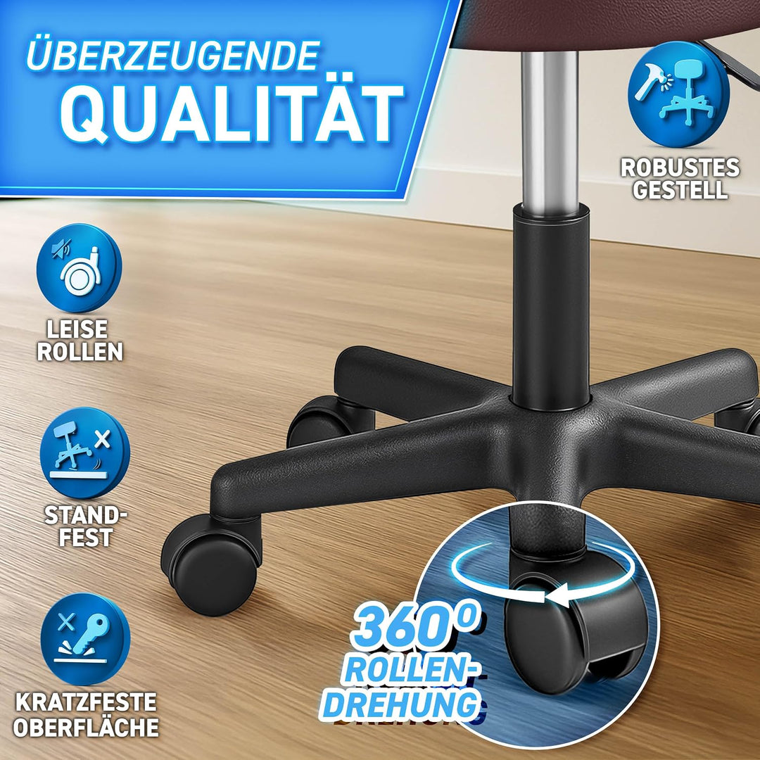 TRESKO® Rollhocker höhenverstellbar 10 cm Dicke Polsterung bis 150 kg | Hocker 47-60cm | Arbeitshock