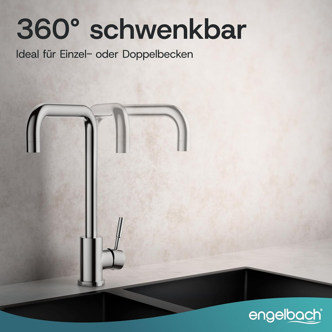 Engelbach® Wasserhahn Küche - 360° Schwenkbare Küchenarmatur aus 304 Edelstahl - inklusive tropffrei