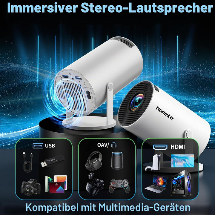 Vidéoprojecteur 1080P FHD Mini Projecteur Video 4K avec WiFi 6 BT5.2 Android TV, Portable Projecteur