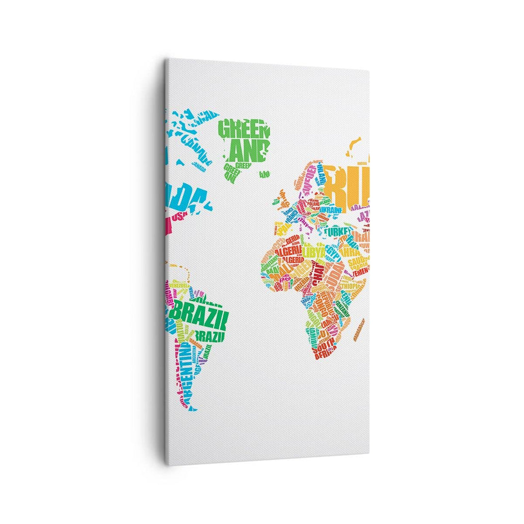 Bilder auf Leinwand Karte Worte Welt Geographie Leinwandbild mit Rahmen 45x80cm Wandbilder Dekoratio