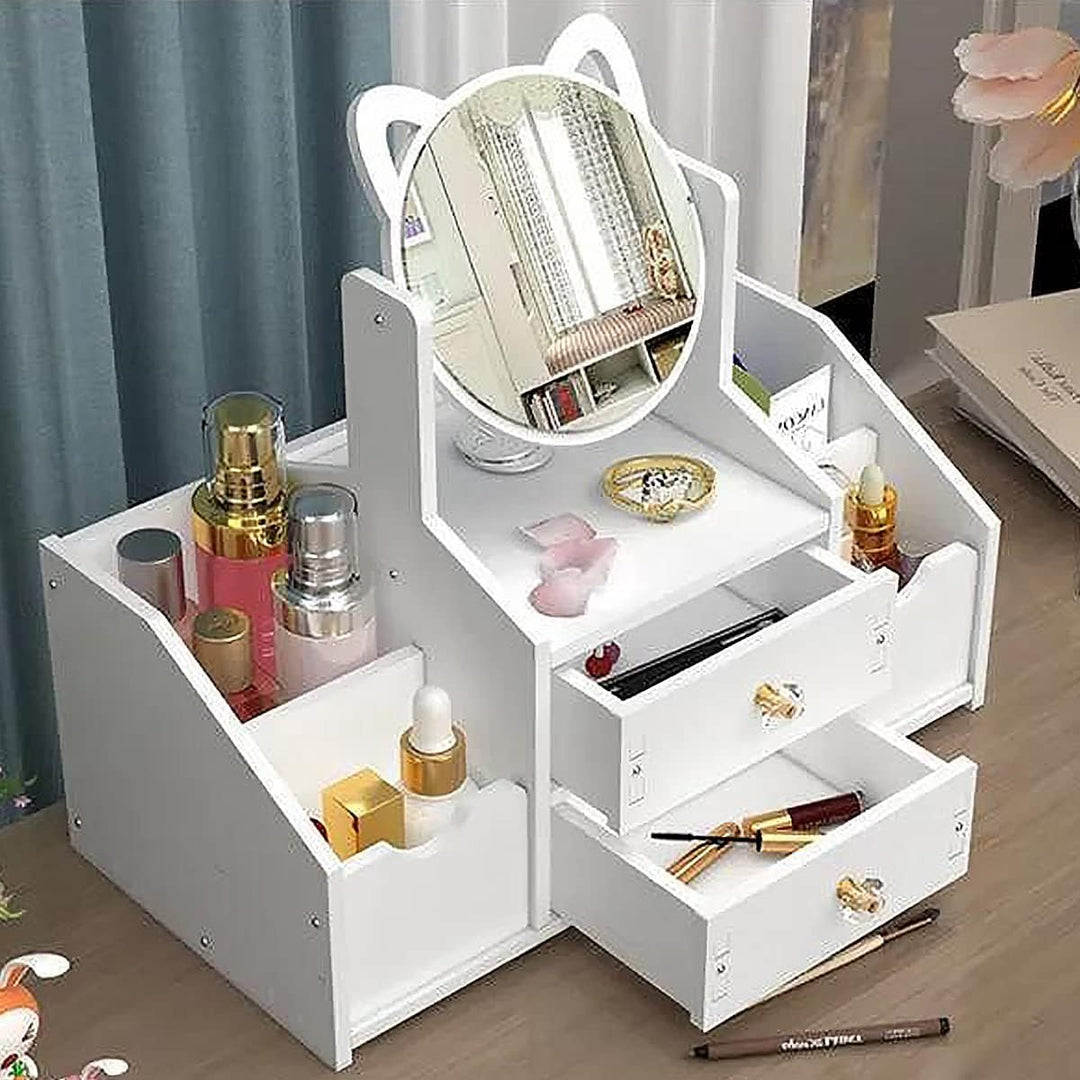 Make up Organizer mit Schublade, Schminktisch Organizer mit Spiegel, Weiss Cosmetic Organizer, Deskt