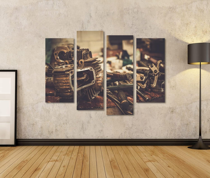 islandburner Bild auf Leinwand Teil Eines Motorrad Motors Auf Einem Tisch In Der Werkstatt Bilder Wa
