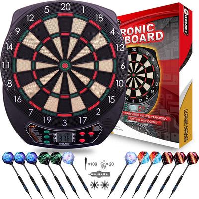 WIN.MAX Elektronische Dartscheibe Profi Set mit 65 Varianten für 1 bis 8 Spieler mit 12 Darts + 12 P