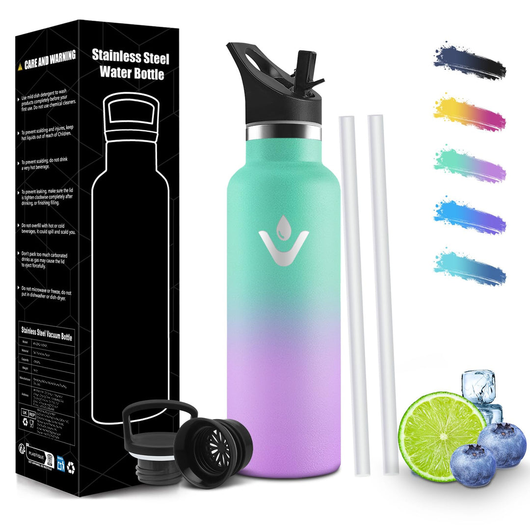 HoneyHolly Trinkflasche Edelstahl 500ML, BPA-Frei, Trinkflasche Kinder, Doppelwandig Vakuumisoliert,