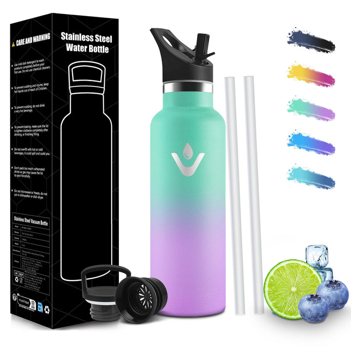 HoneyHolly Trinkflasche Edelstahl 500ML, BPA-Frei, Trinkflasche Kinder, Doppelwandig Vakuumisoliert,