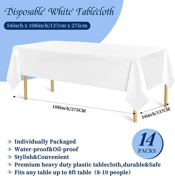 14 Stück weisse Tischdecke Einweg-Tischdecken für rechteckige Tische Kunststoff-Tischdecke wasserdic