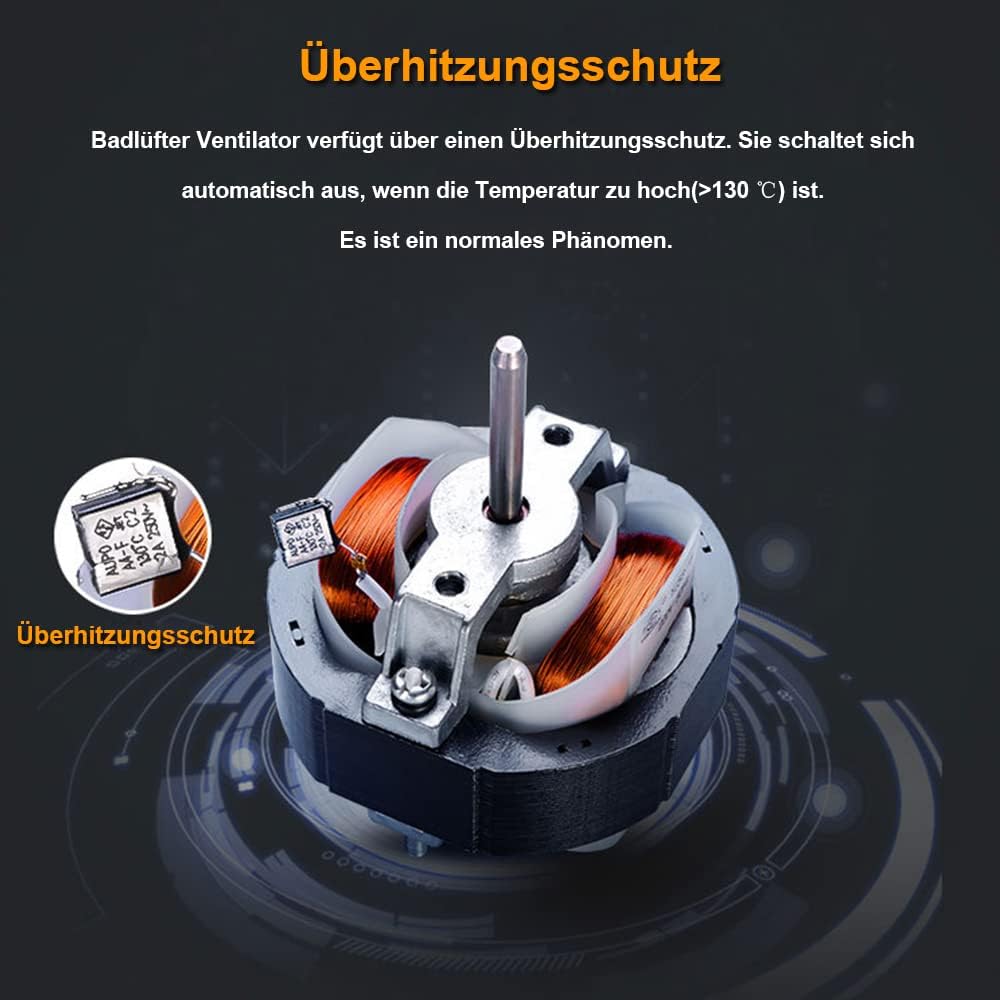 Badlüfter Ø100mm mit Nachlauf und Feuchtigkeitssensor Badezimmerlüfter mit Rückstauklappe Bad Lüfter