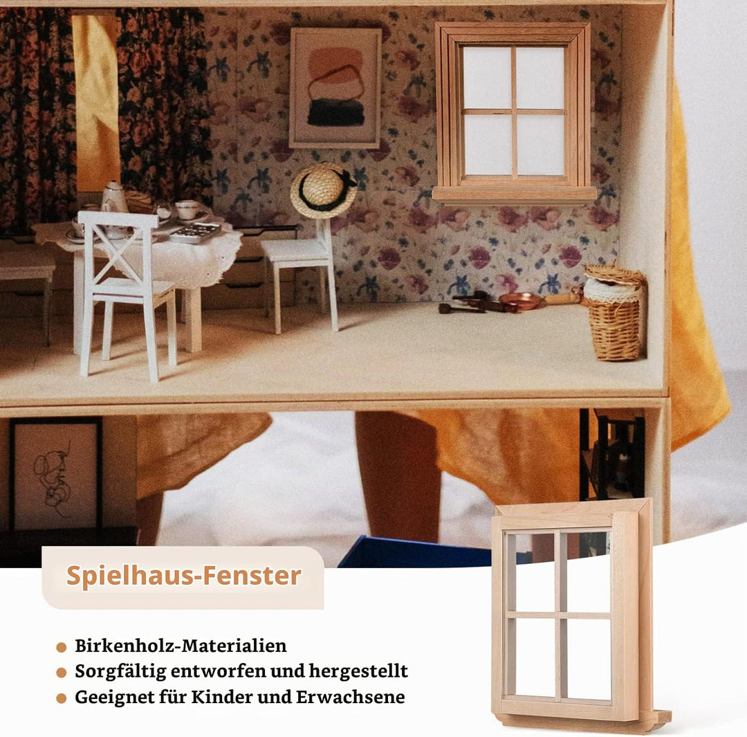 Puppenhausfenster 2Er Set Miniatur Fensterrahmen Aus Birkenholz 1:12 Massstab Für Puppenhausmöbel DI