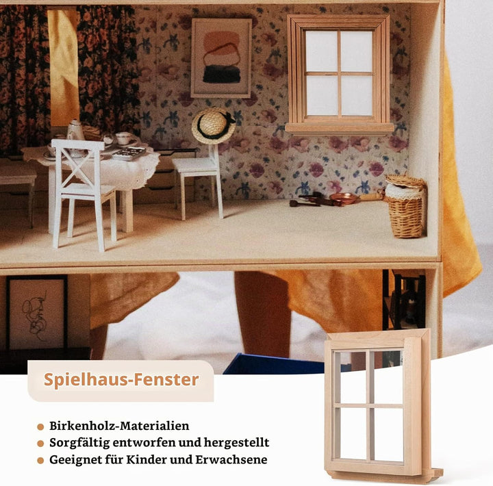 Puppenhausfenster 2Er Set Miniatur Fensterrahmen Aus Birkenholz 1:12 Massstab Für Puppenhausmöbel DI