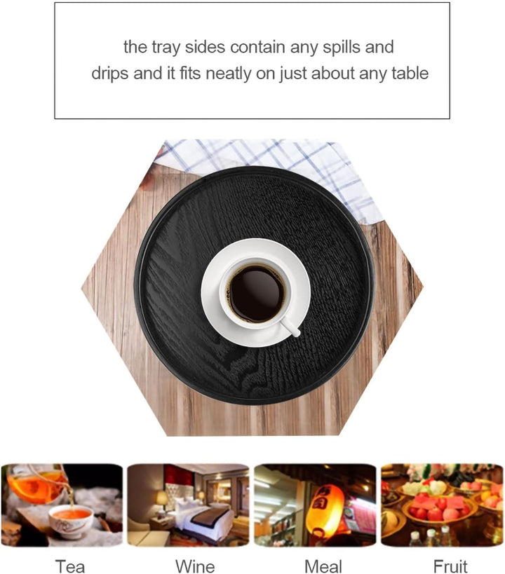 Runder Holz-Serviertablett,Teetablett Schwarzes Holztablett Schwarzes Holz Runde Form Massivholz Tee