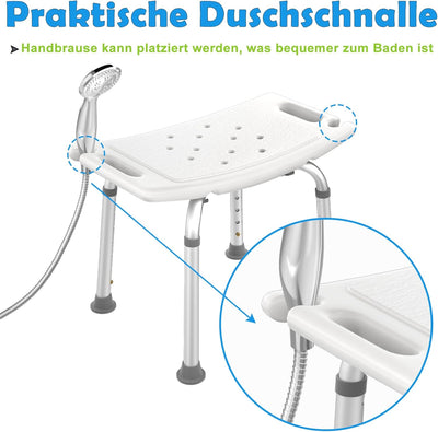 Aufun Duschstuhl Duschhocker Duschsitz Höhenverstellbar 38-53cm, Alu Badehocker für Alter, Kinder un