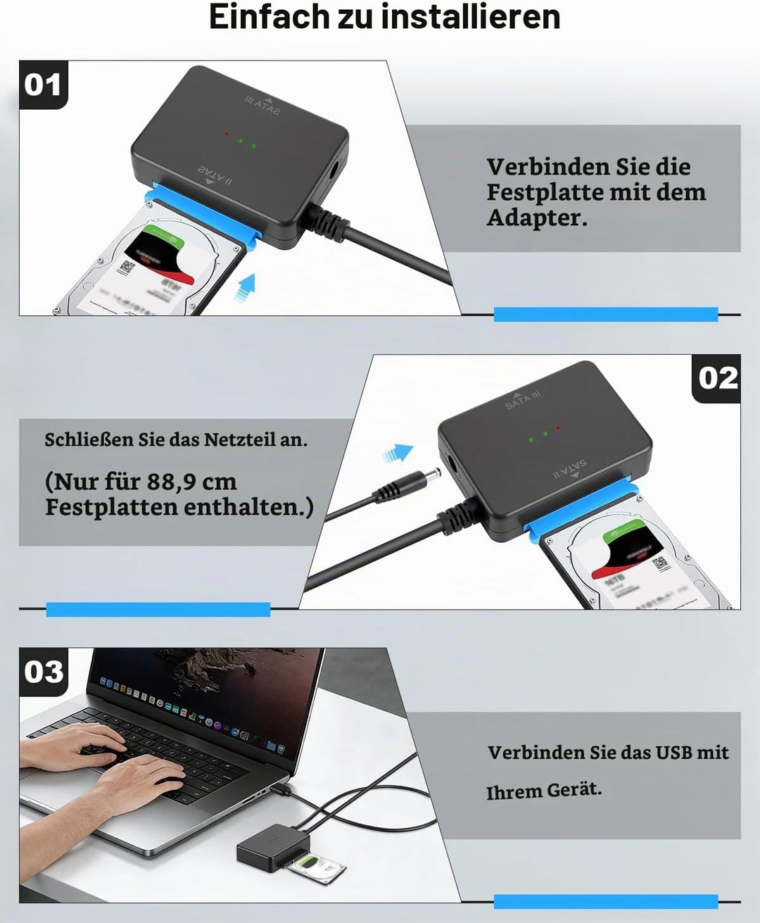 APKLVSR USB 3.0 auf SATA III/II Adapterkabel mit zwei Anschlüssen für 2,5" &amp; 3,5" HDD/SSD, externer