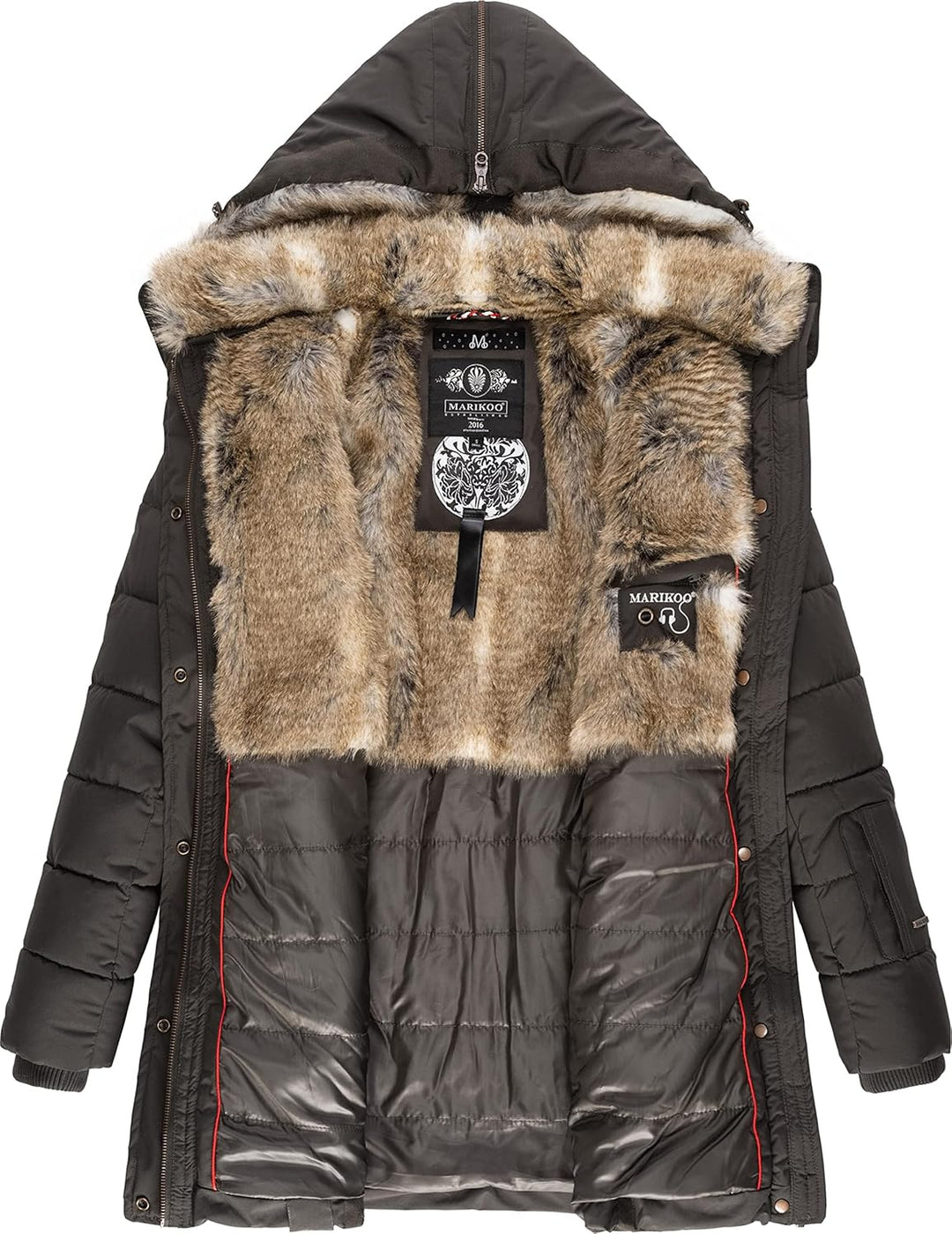 MARIKOO Damen Warmer Winter Steppmantel mit Kapuze Lieblings Jacke XS-XXL S Anthracite, S Anthracite