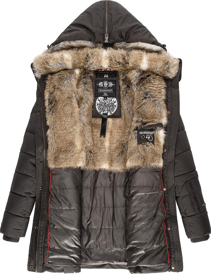 MARIKOO Damen Warmer Winter Steppmantel mit Kapuze Lieblings Jacke XS-XXL S Anthracite, S Anthracite