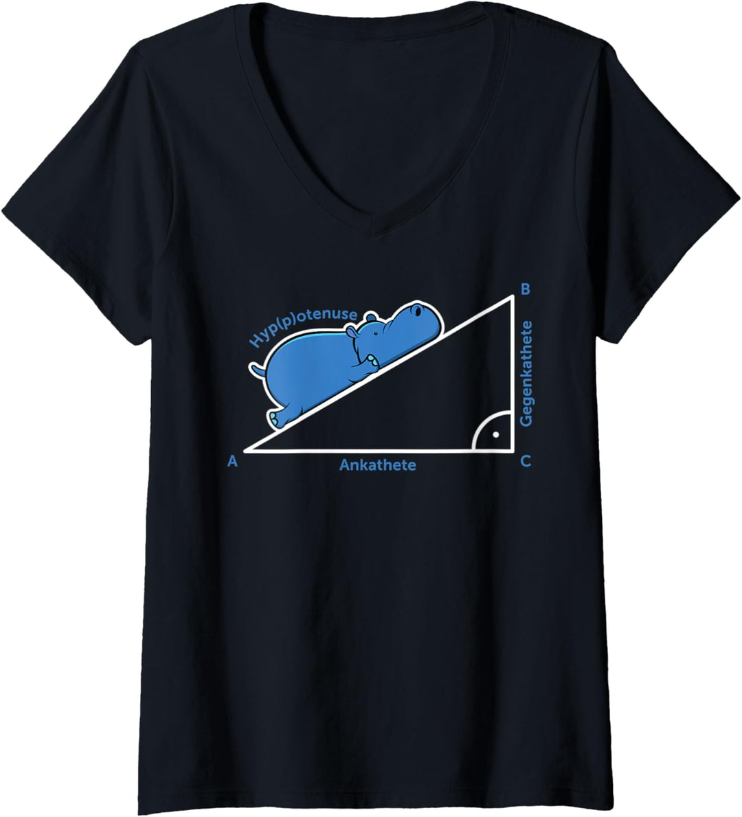 Damen Hyppotenuse Mathematik Ankathete Gegenkathete Abi Hippo T-Shirt mit V-Ausschnitt