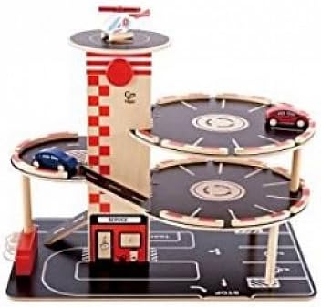 Parkhaus Spielset aus Holz von Hape | Autogarage auf drei Ebenen mit Autos und Hubschrauber