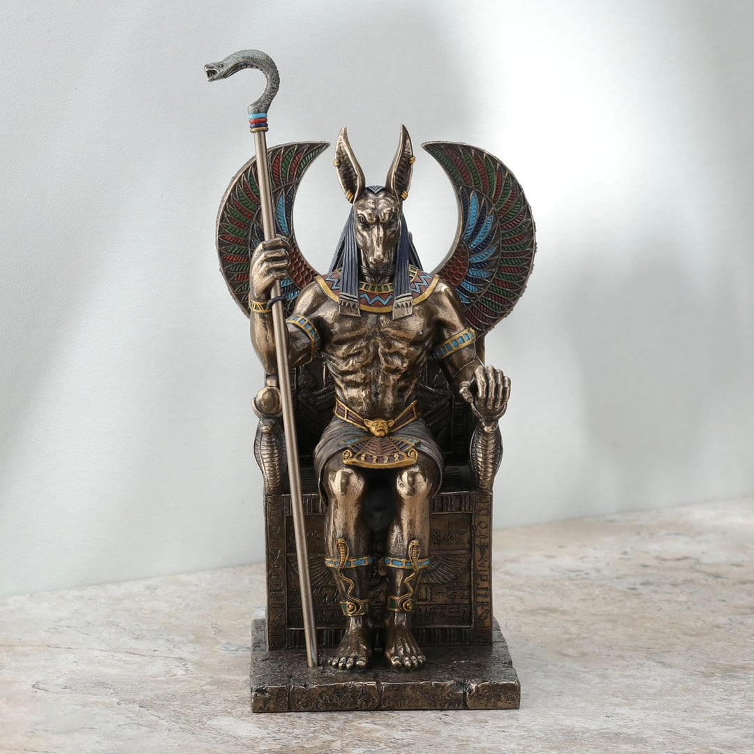 Bronze beendet Ägyptischer Gott Anubis auf Thron Statue, Bronze