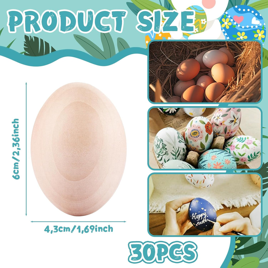 APACALI 30 Stück Holz Eier Zum Basteln, Unbemalte Holz Ostereier Für DIY Dekoration, Ostereier Oster