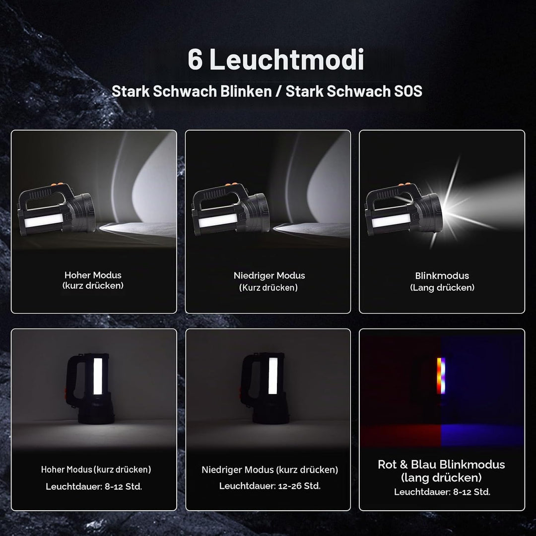 ERAY LED Taschenlampe 11000 lm, Handscheinwerfer LED Akku Wiederaufladbar 9600mAh Power Bank, IPX4 W