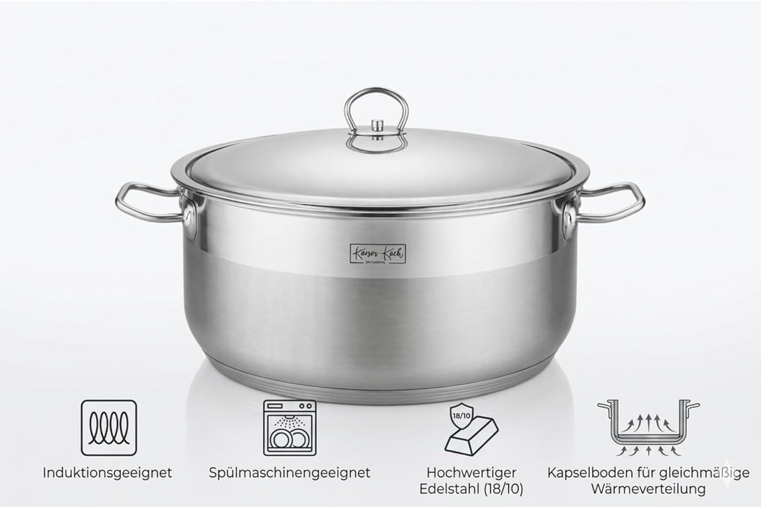 Premium Kochtopf 32cm mit Deckel – 12,8L Grosser Suppentopf aus 18/10 Edelstahl – Induktionsgeeignet