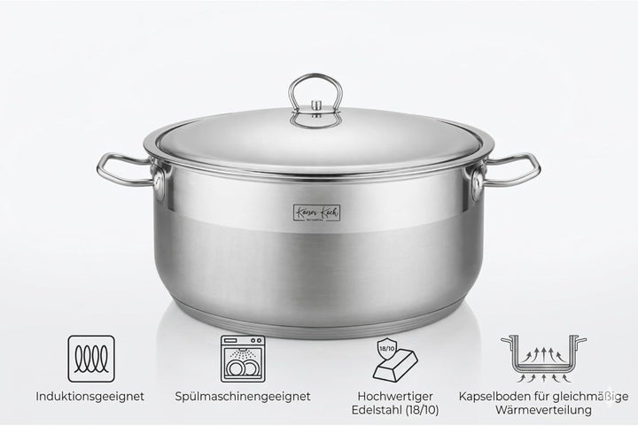 Premium Kochtopf 32cm mit Deckel – 12,8L Grosser Suppentopf aus 18/10 Edelstahl – Induktionsgeeignet